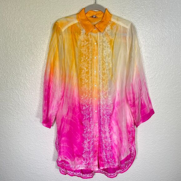 Juliet Dunn Tops - Juliet Dunn London Top Womens 2 Tie Dye Ombre Embroidered Tunic Art to Wear Boho